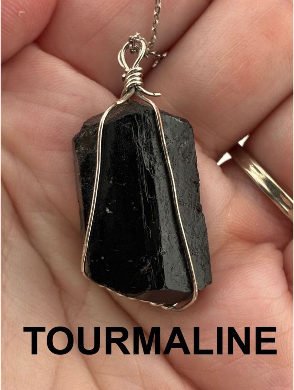 Handcrafted Black Tourmaline Pendant Necklace with Silver Wire Wrapping  16.4g